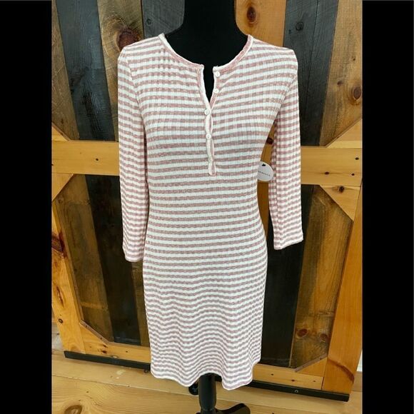 NWT Lulus Basics Fillmore Dusty Rose Striped Ribbed Three-Quarter Sleeve Dress M - Picture 1 of 8